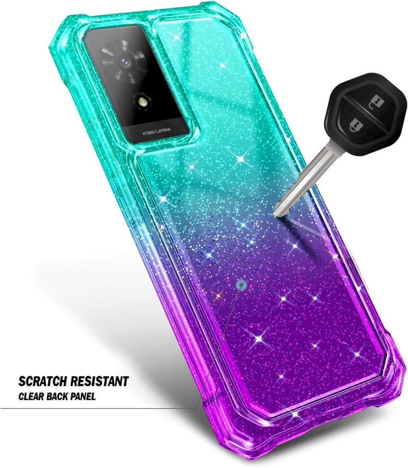 WDHD Compatible with TCL K24 & K23 & TCL 50 LE Phone Case Glitter Aqua/Purple | Full-Body Protective Shockproof Rugged Bumper Cover with Screen Protector, Raised Corners Drop Protection - Image 4